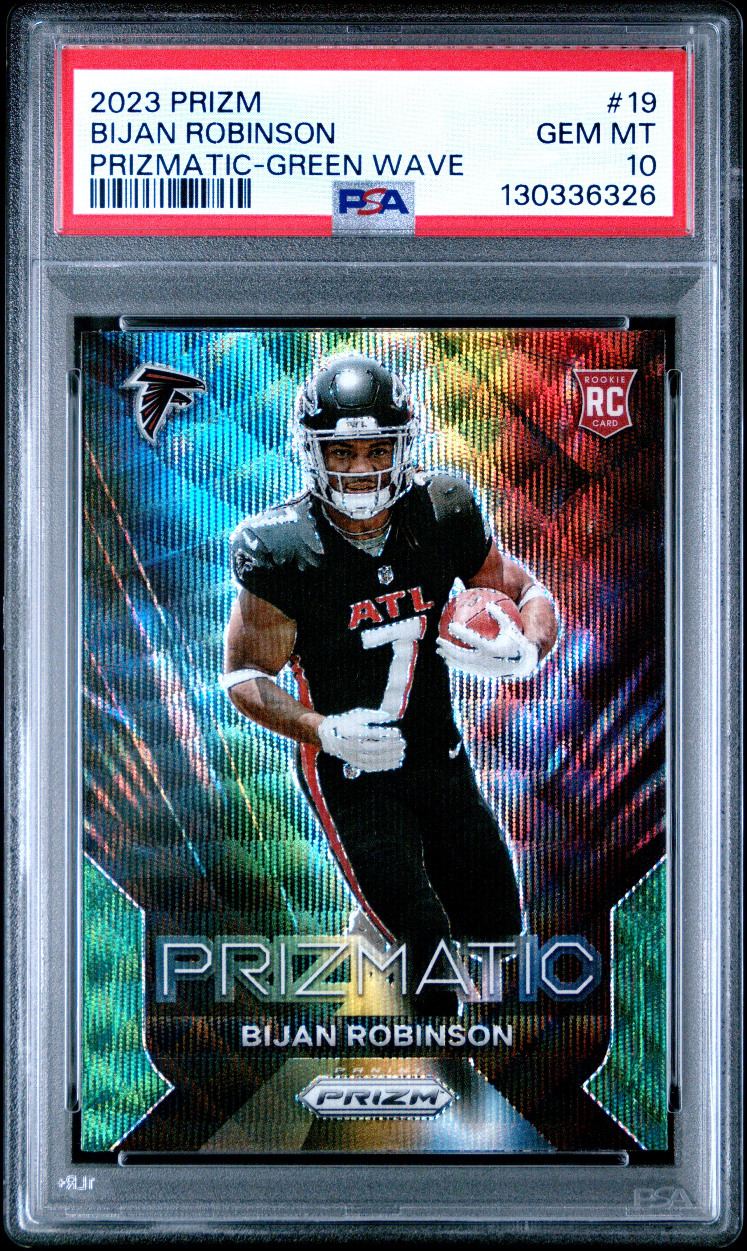 BIJAN ROBINSON | 2023 PANINI PRIZM PRIZMATIC 19 | PRIZMATIC-GREEN WAVE | PSA GEM MT 10