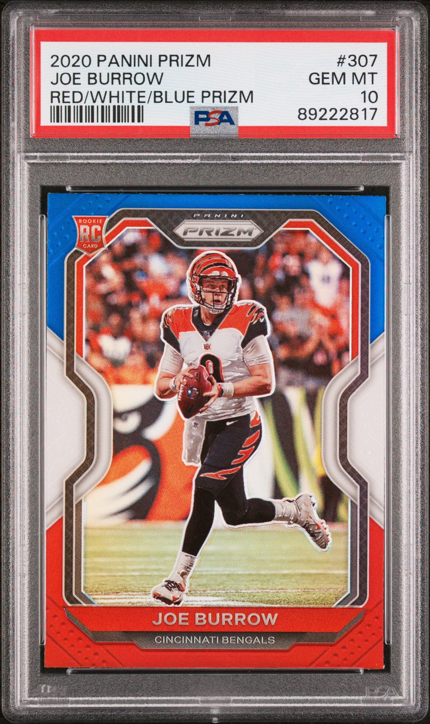 JOE BURROW | 2020 PANINI PRIZM 307 | RED/WHITE/BLUE PRIZM | PSA GEM MT 10