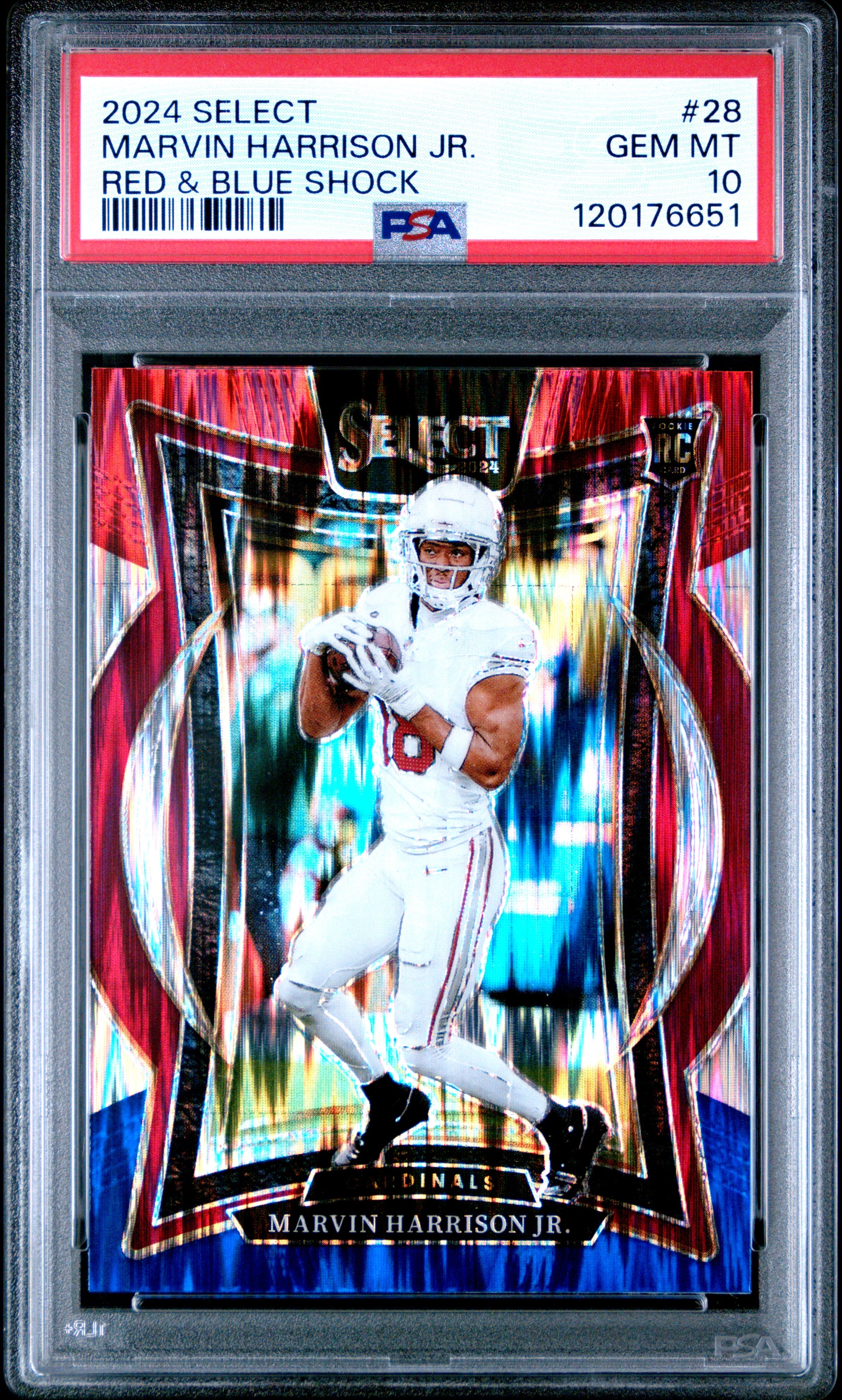 MARVIN HARRISON JR. | 2024 PANINI SELECT 28 | RED & BLUE SHOCK | PSA GEM MT 10