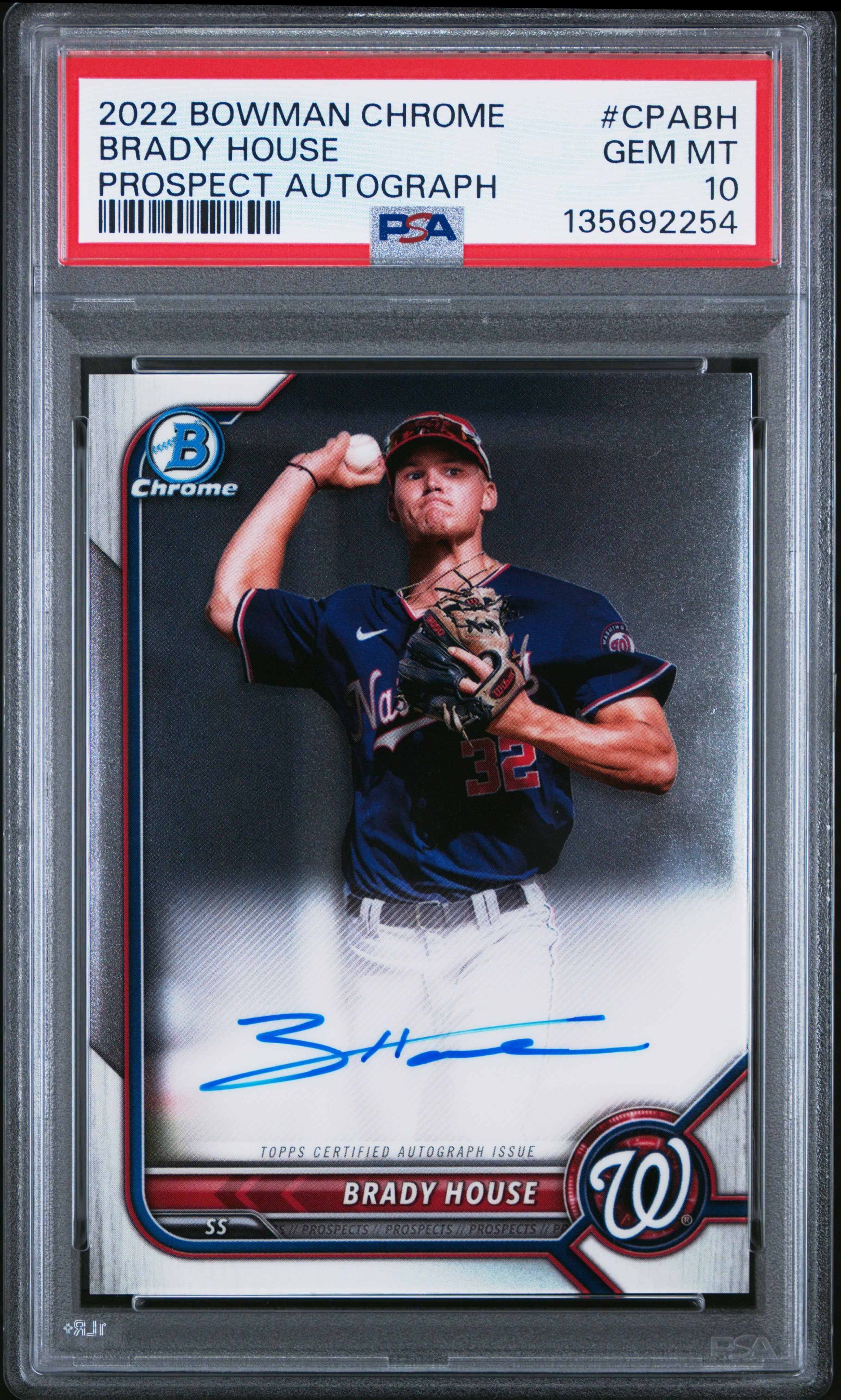 BRADY HOUSE | 2022 BOWMAN CHROME PROSPECT AUTOGRAPHS CPABH | PROSPECT AUTOGRAPH | PSA GEM MT 10