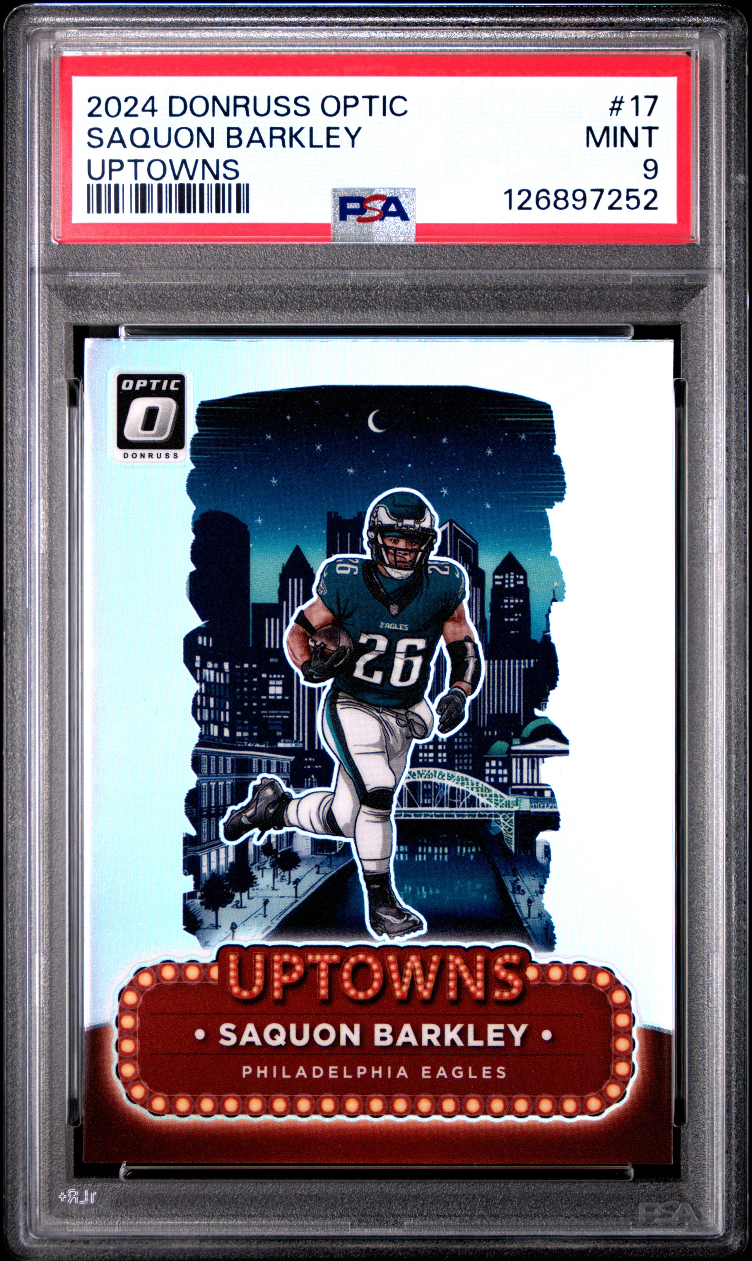 SAQUON BARKLEY | 2024 PANINI DONRUSS OPTIC UPTOWNS 17 | PSA MINT 9