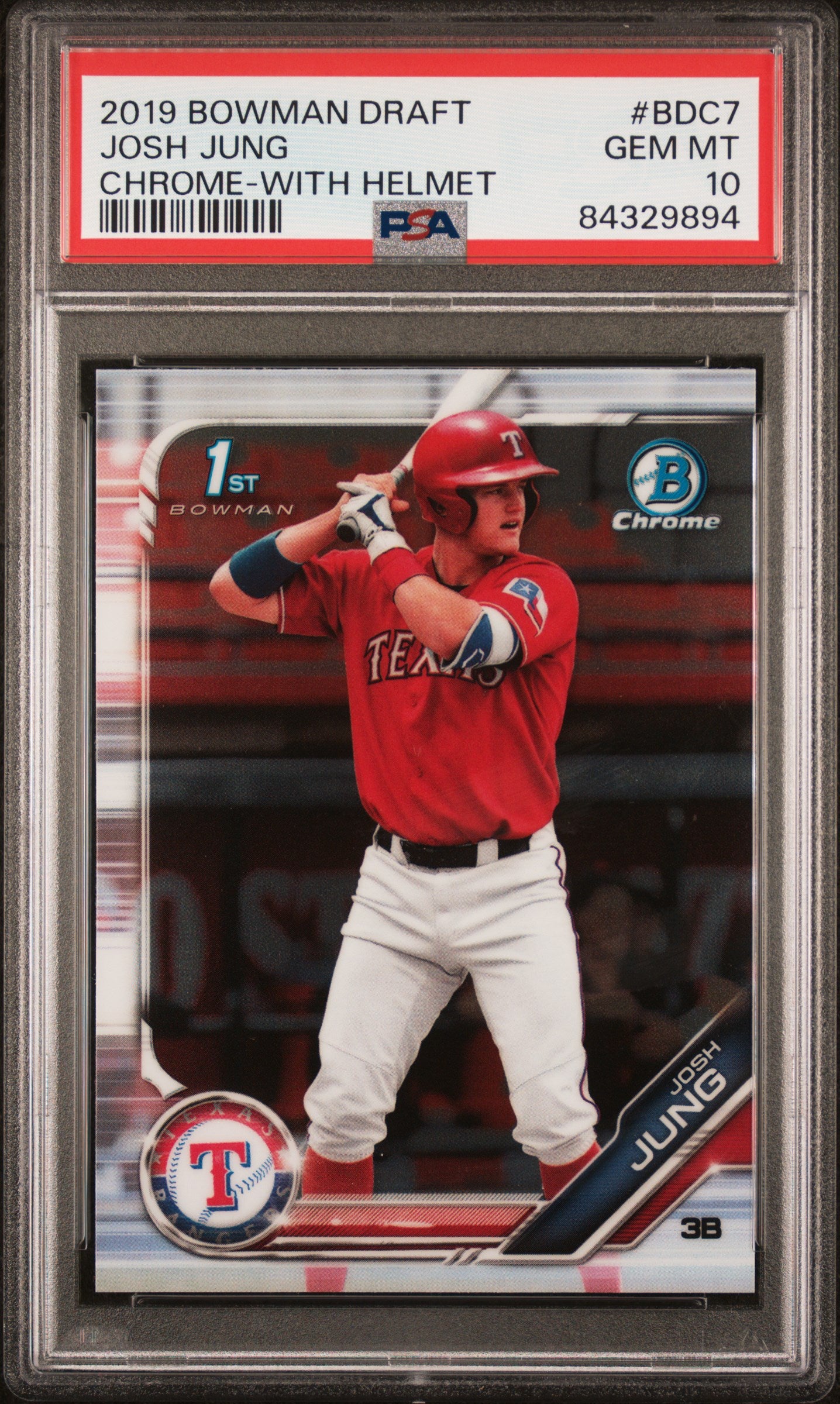 JOSH JUNG | 2019 BOWMAN DRAFT BDC7 | CHROME-WITH HELMET | PSA GEM MT 10