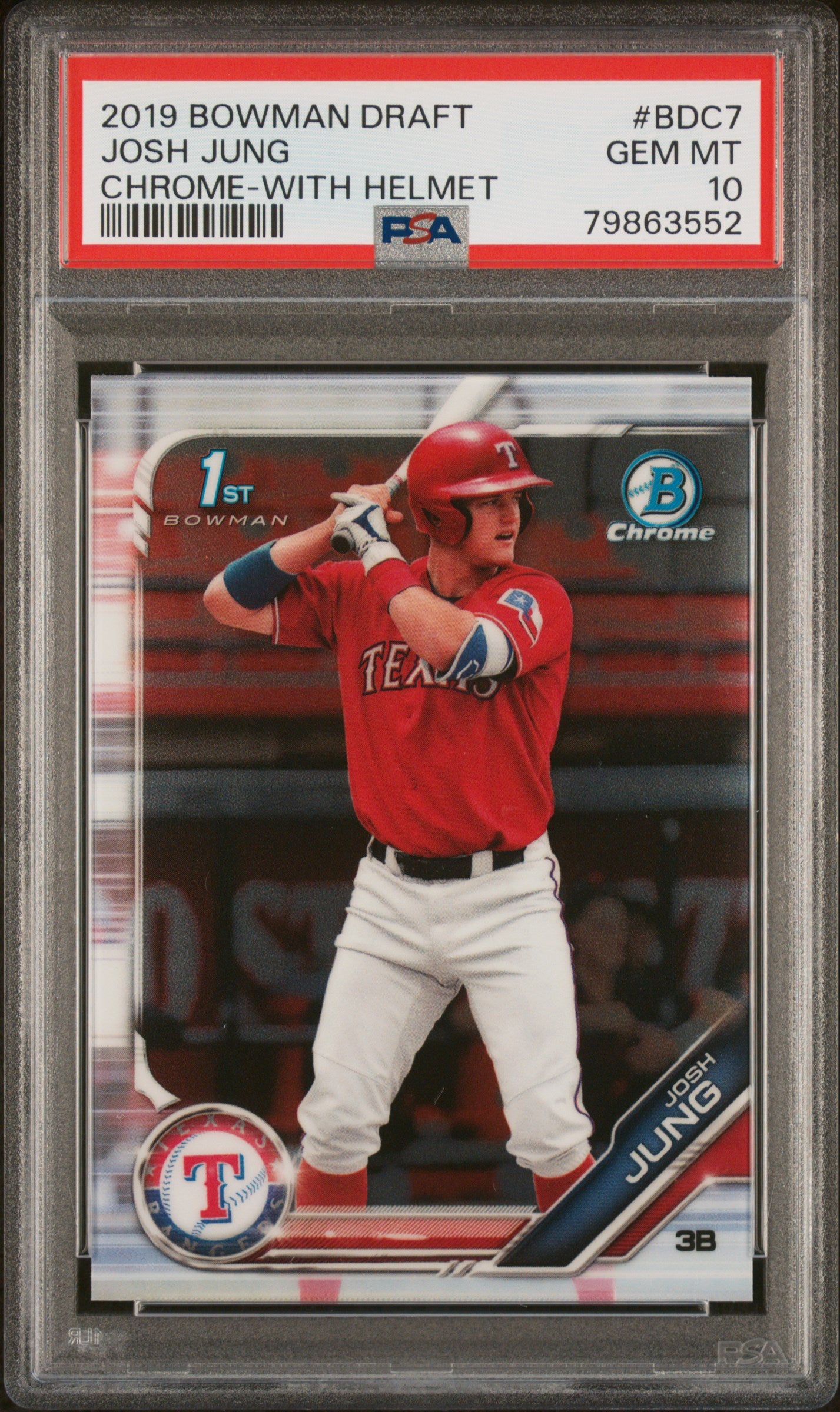 JOSH JUNG | 2019 BOWMAN DRAFT BDC7 | CHROME-WITH HELMET | PSA GEM MT 10
