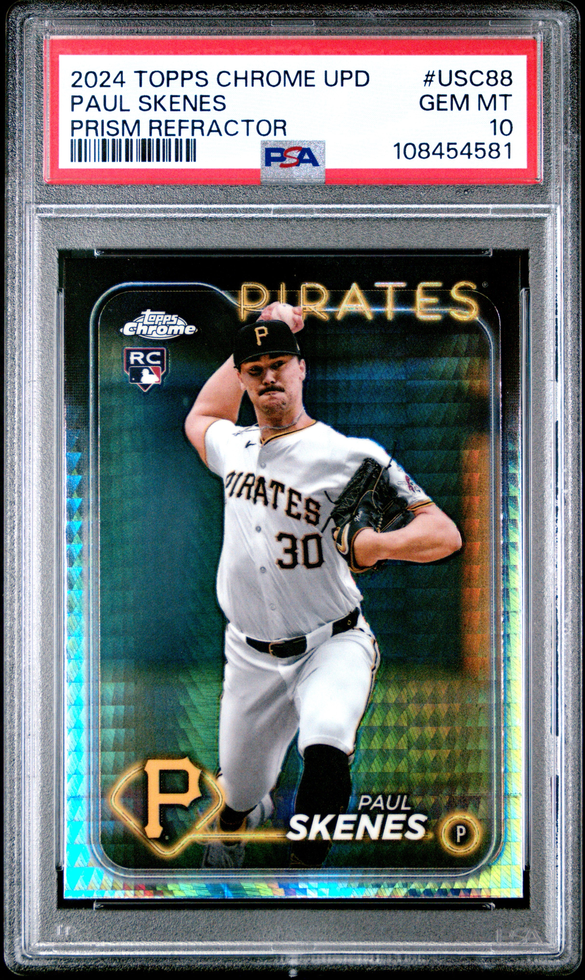 PAUL SKENES | 2024 TOPPS CHROME UPDATE USC88 | PRISM REFRACTOR | PSA GEM MT 10