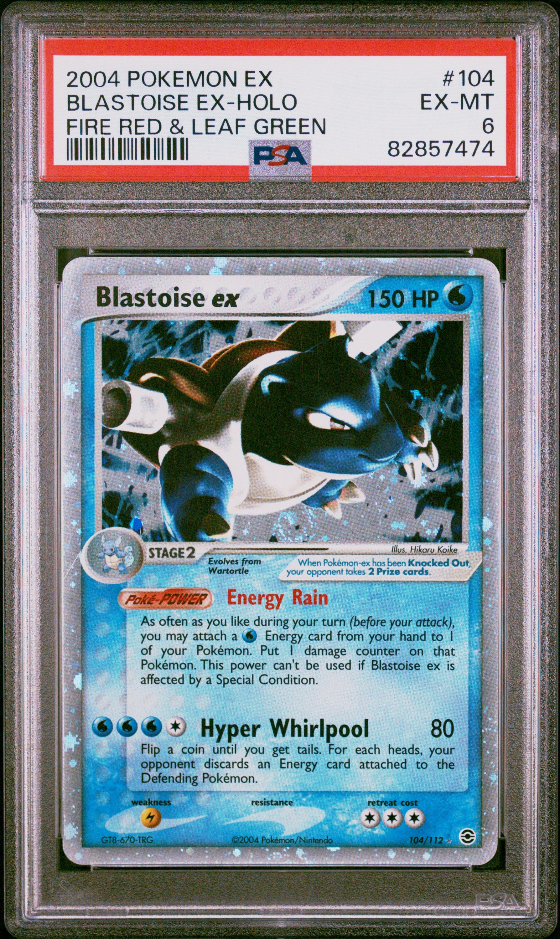 BLASTOISE EX-HOLO | 2004 POKEMON EX FIRE RED & LEAF GREEN 104 | FIRE RED & LEAF GREEN | PSA EX-MT 6