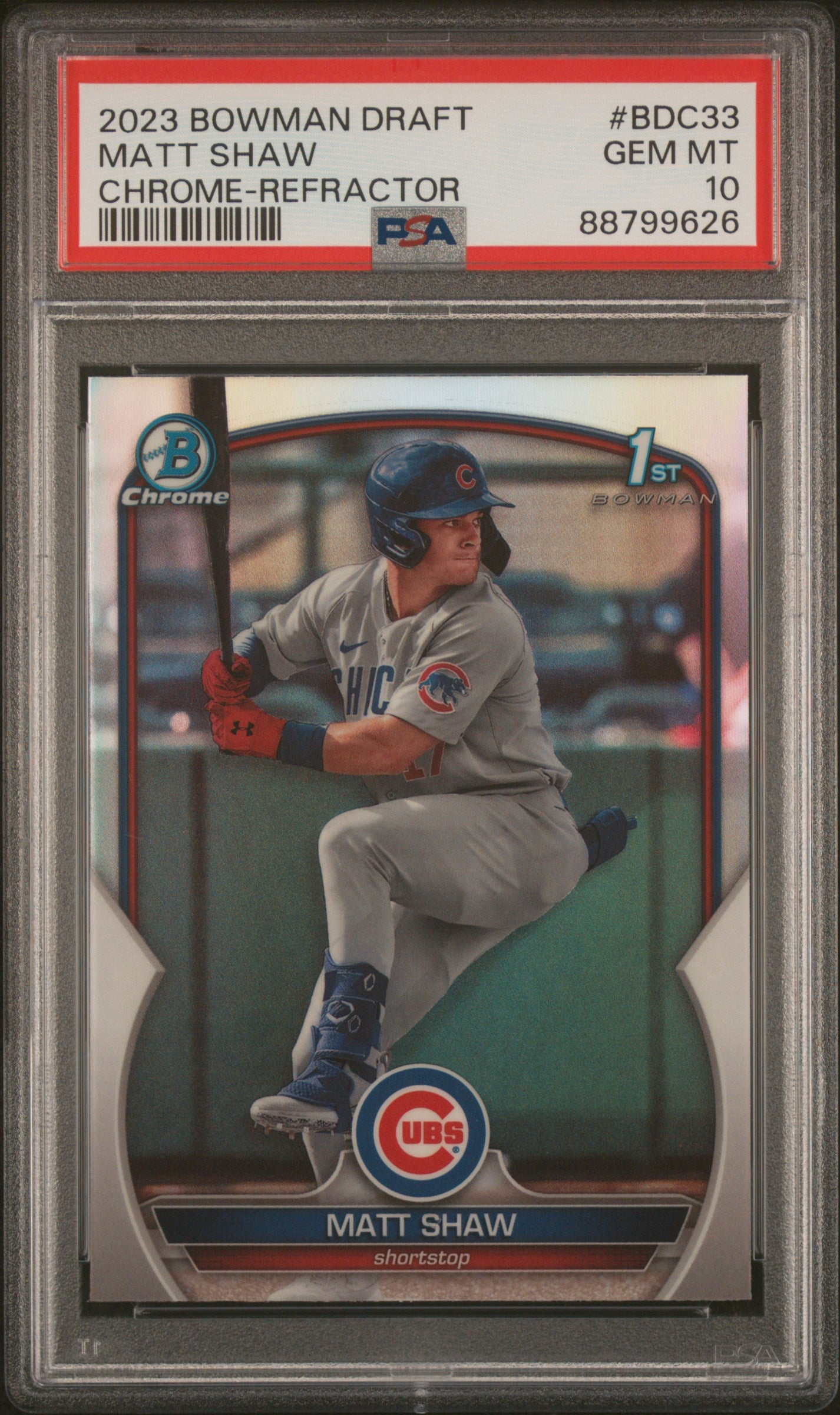 MATT SHAW | 2023 BOWMAN DRAFT BDC33 | CHROME-REFRACTOR | PSA GEM MT 10