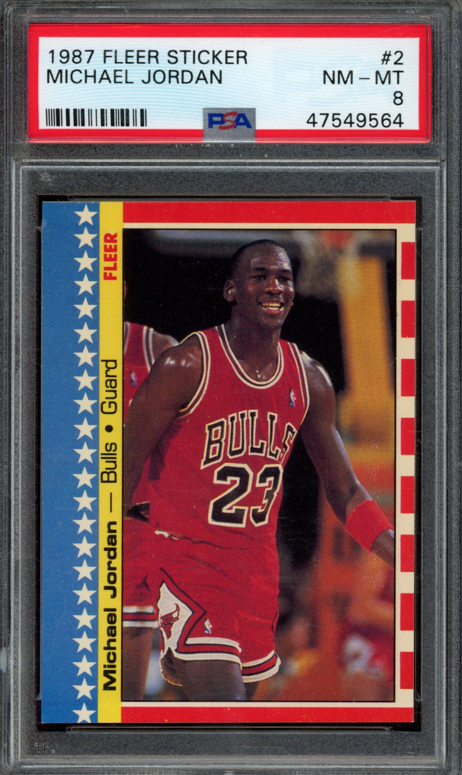MICHAEL JORDAN | 1987 FLEER STICKER 2 | PSA NM-MT 8