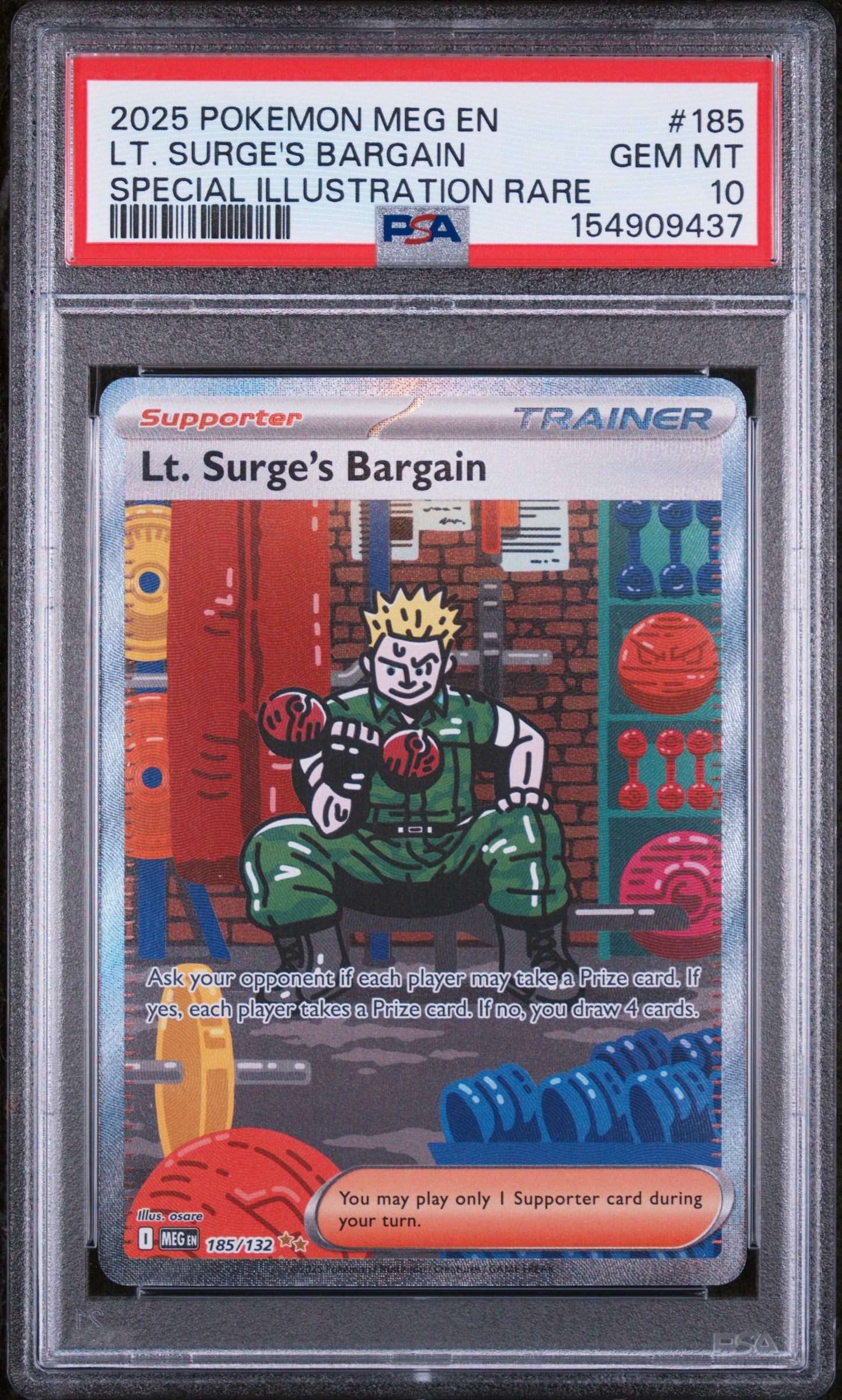 LT. SURGE'S BARGAIN | 2025 POKEMON MEG EN-MEGA EVOLUTION 185 | SPECIAL ILLUSTRATION RARE | PSA GEM MT 10