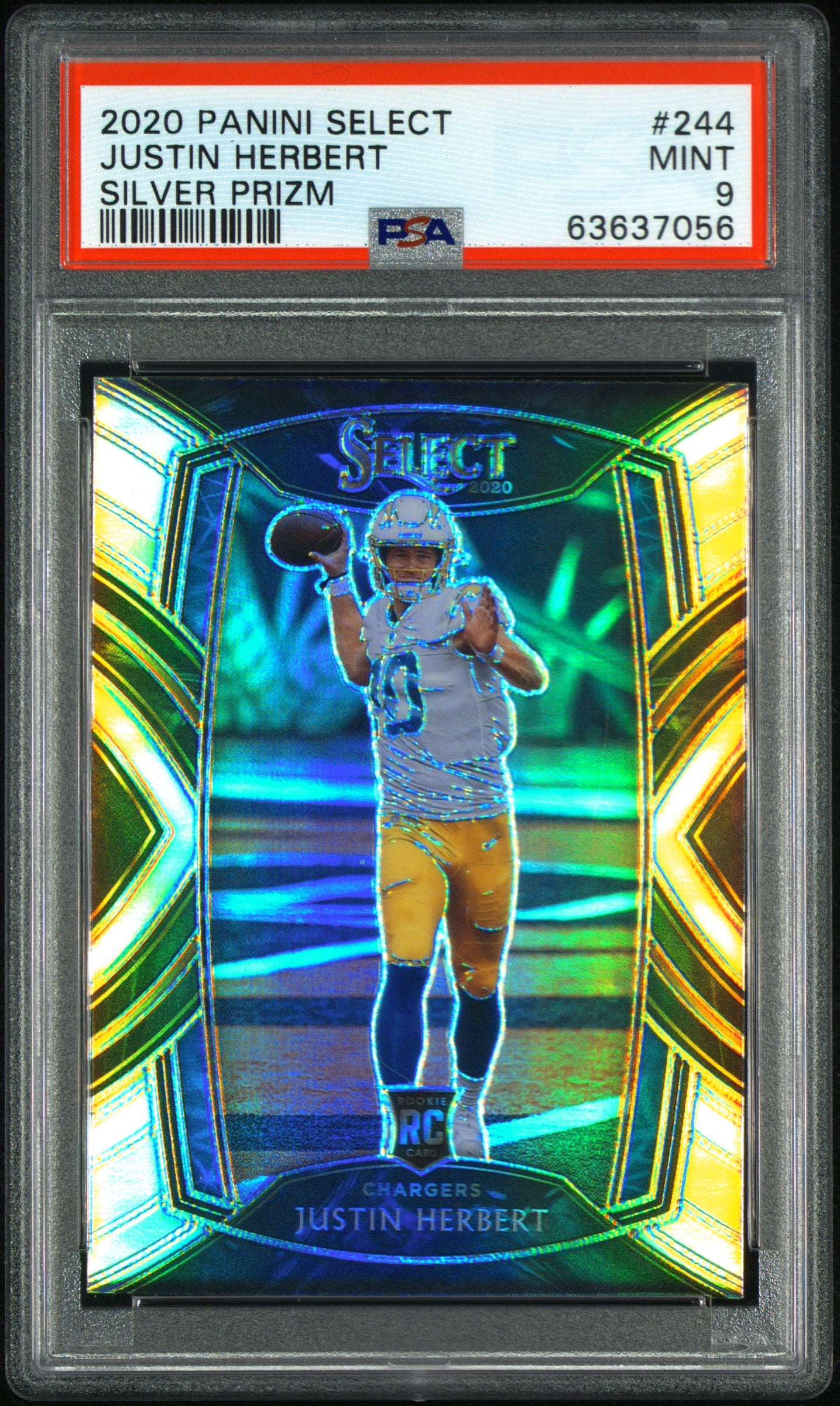 JUSTIN HERBERT | 2020 PANINI SELECT 244 | SILVER PRIZM | PSA MINT 9