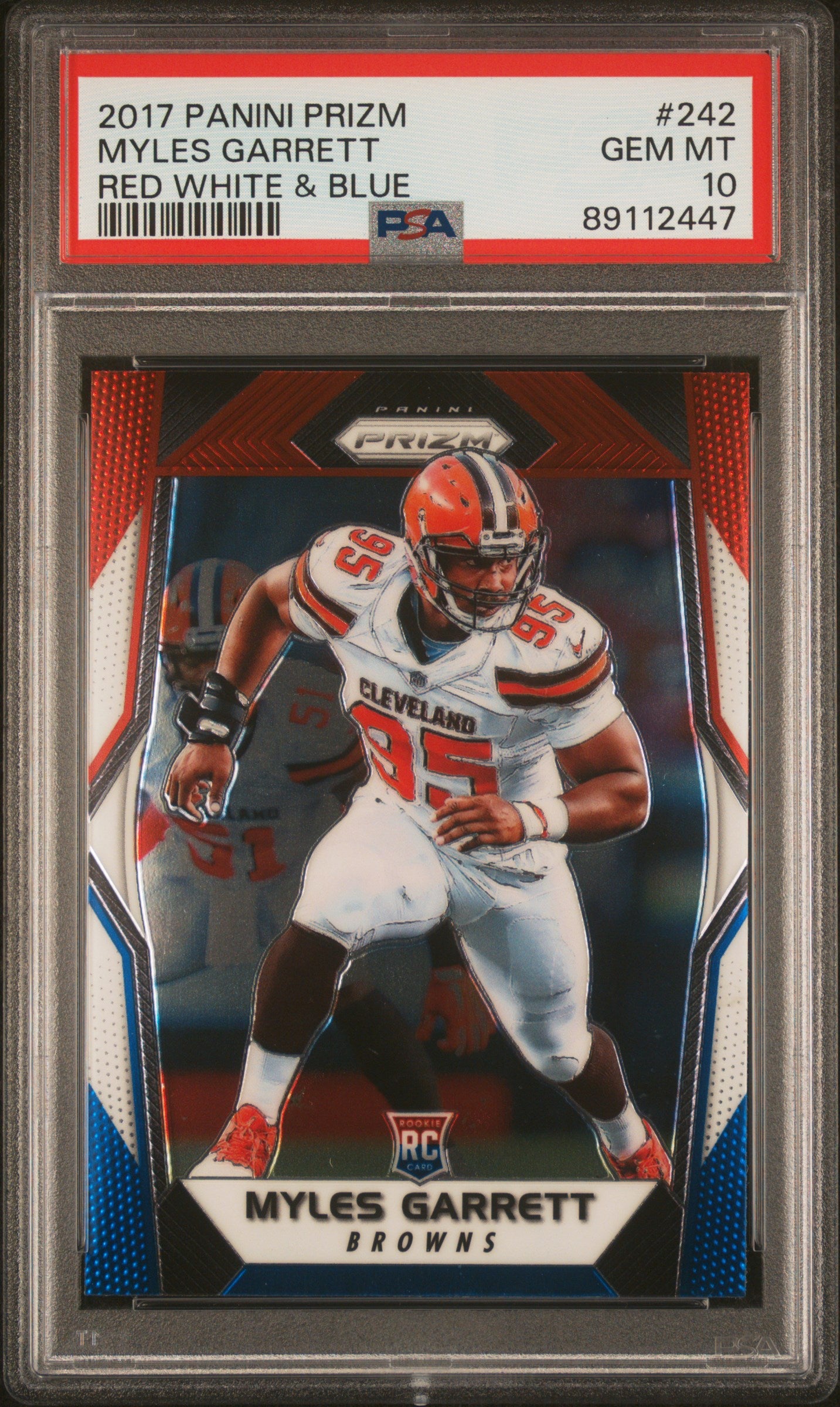 MYLES GARRETT | 2017 PANINI PRIZM 242 | RED WHITE & BLUE | PSA GEM MT 10