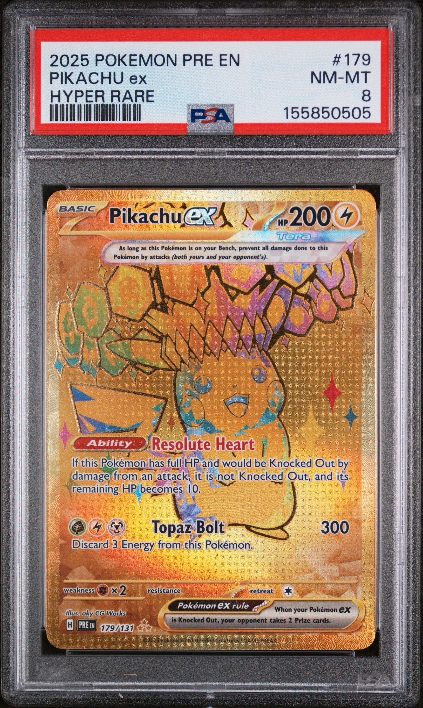 PIKACHU ex | 2025 POKEMON PRE EN-PRISMATIC EVOLUTIONS 179 | HYPER RARE | PSA NM-MT 8