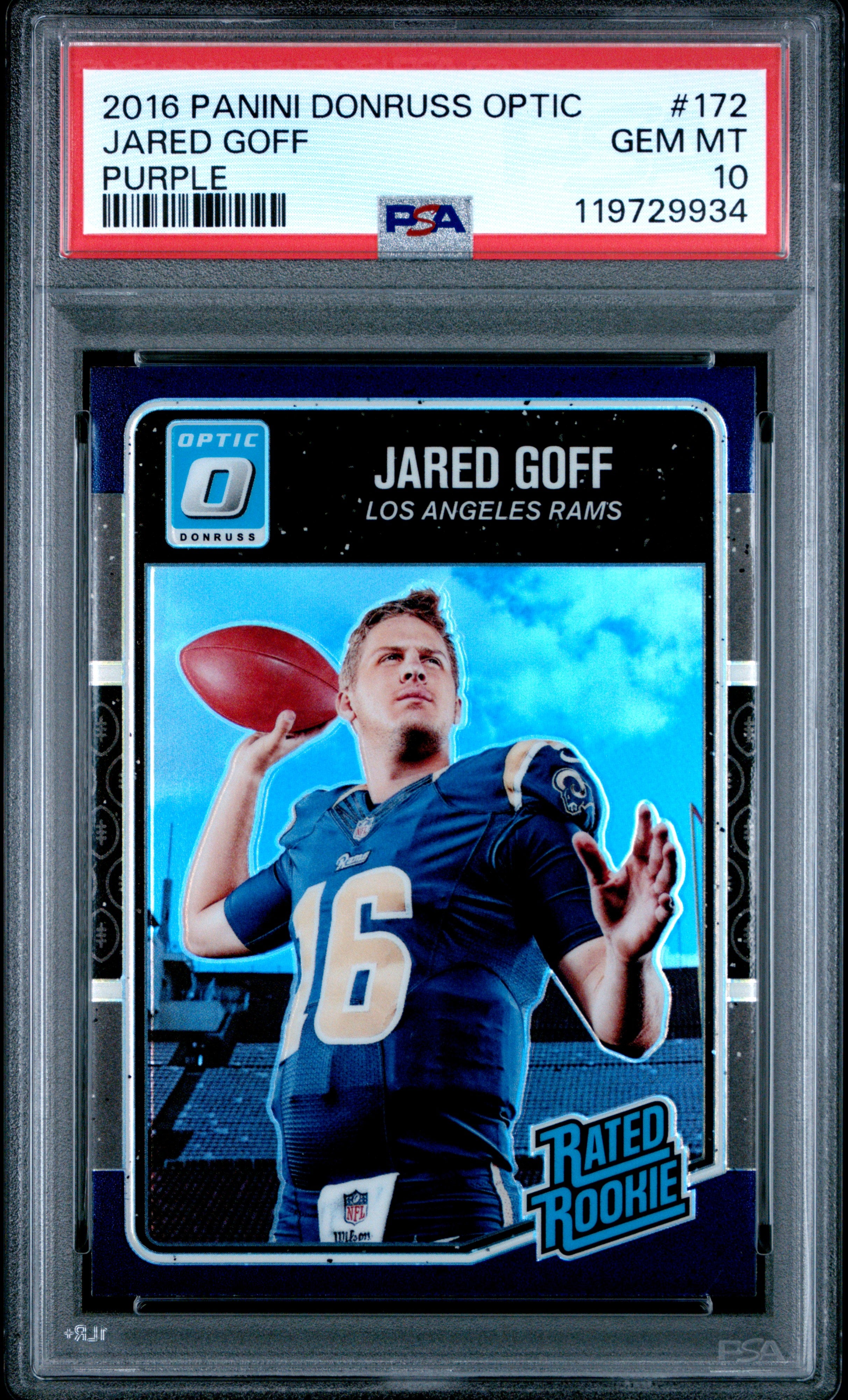 JARED GOFF | 2016 PANINI DONRUSS OPTIC 172 | PURPLE | PSA GEM MT 10