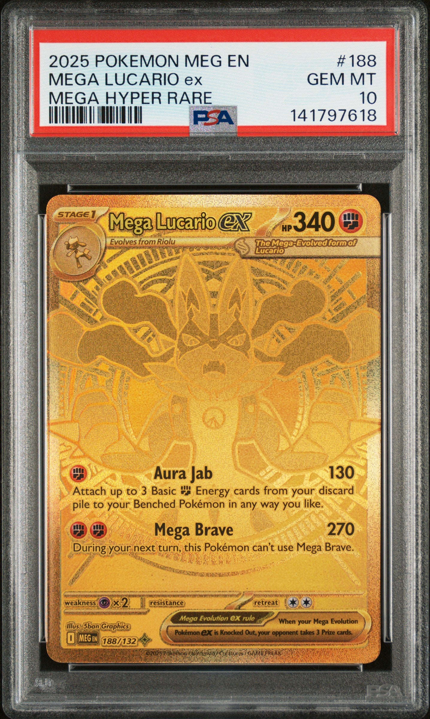 MEGA LUCARIO ex | 2025 POKEMON MEG EN-MEGA EVOLUTION 188 | MEGA HYPER RARE | PSA GEM MT 10