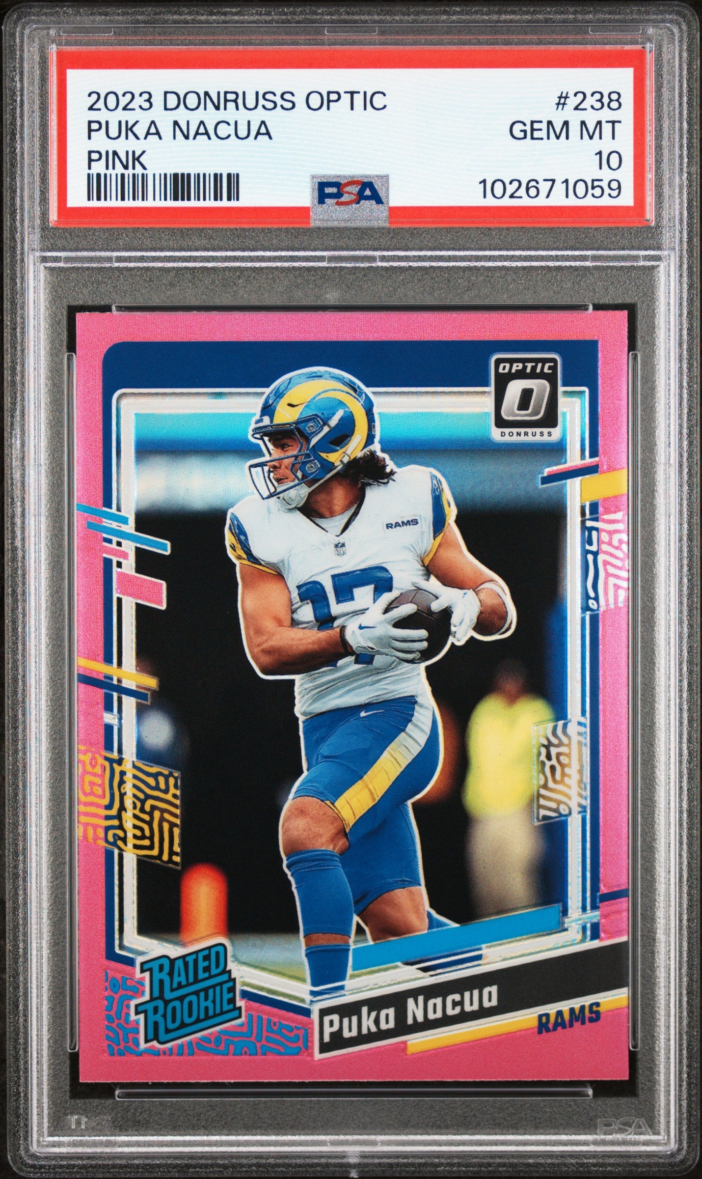 PUKA NACUA | 2023 PANINI DONRUSS OPTIC 238 | PINK | PSA GEM MT 10