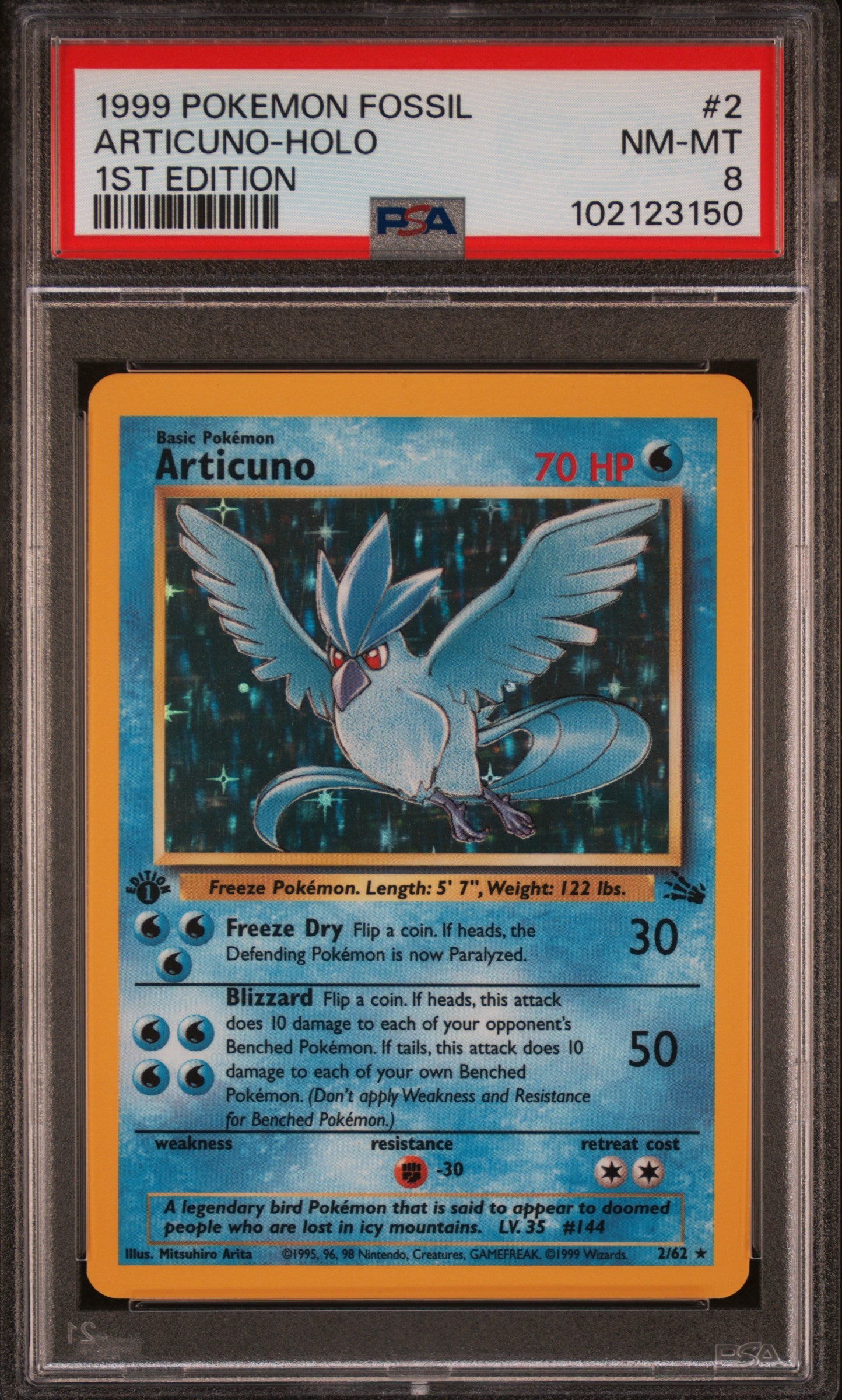 ARTICUNO-HOLO | 1999 POKEMON FOSSIL 2 | 1ST EDITION | PSA NM-MT 8