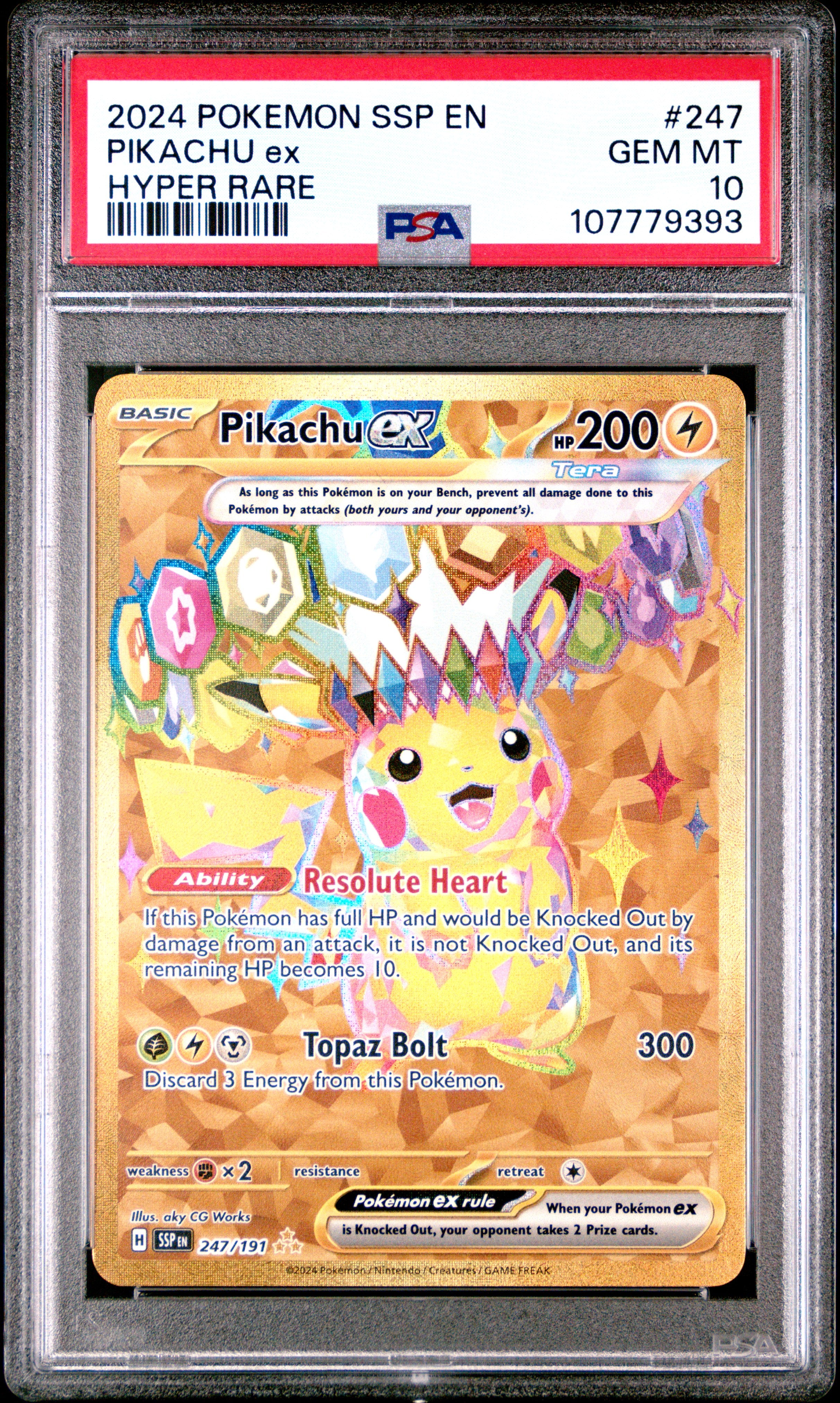 PIKACHU ex | 2024 POKEMON SSP EN-SURGING SPARKS 247 | HYPER RARE | PSA GEM MT 10