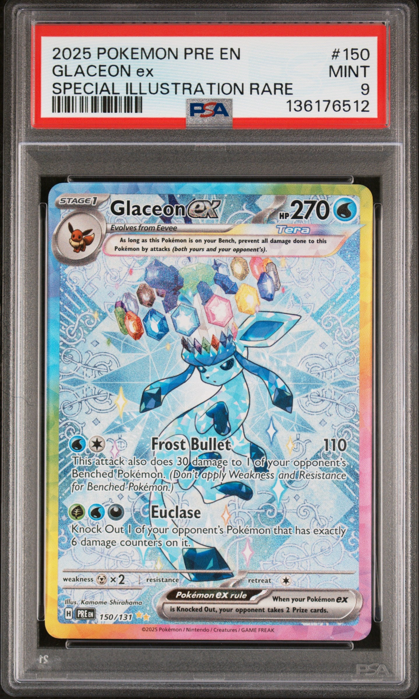 GLACEON ex | 2025 POKEMON PRE EN-PRISMATIC EVOLUTIONS 150 | SPECIAL ILLUSTRATION RARE | PSA MINT 9