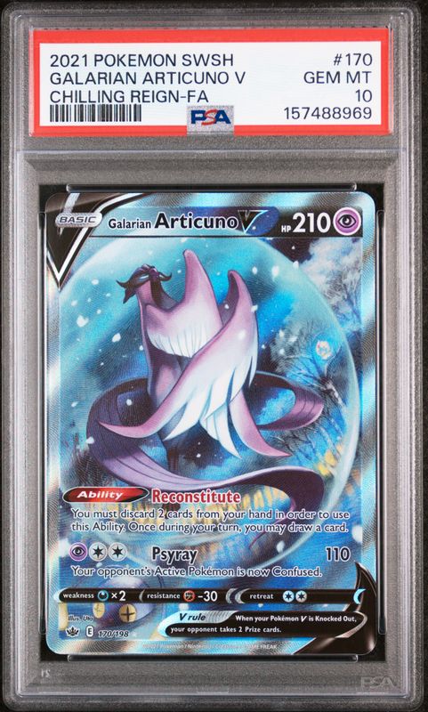 2021 Pokemon Sword & Shield Chilling Reign Full Art/Galarian Articuno V #170 PSA 10