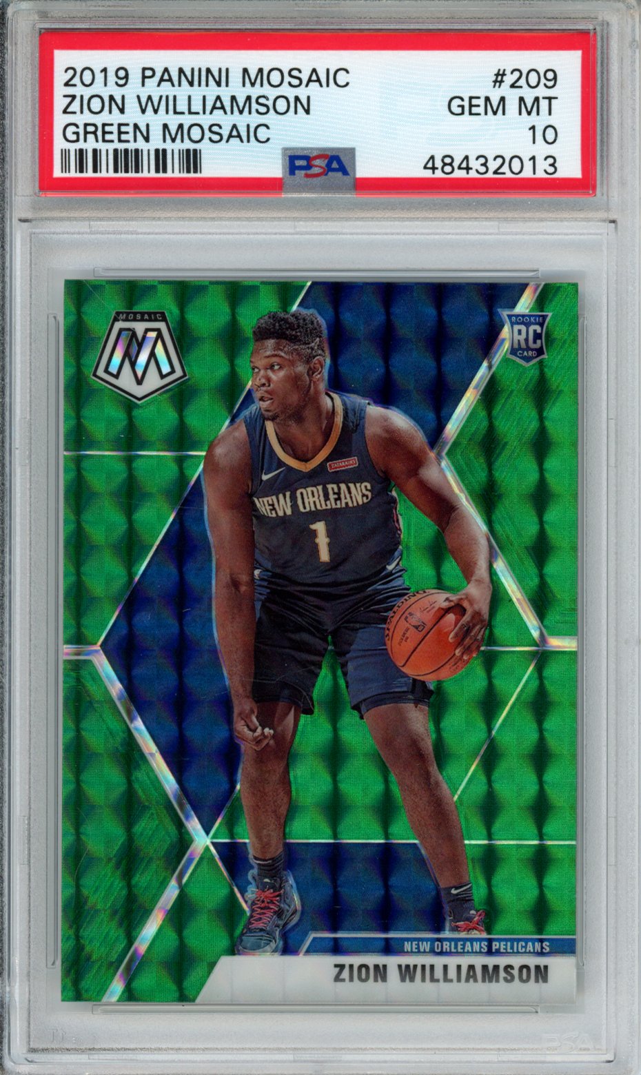 2019 PANINI MOSAIC ZION WILLIAMSON GREEN MOSAIC #209 PSA GEM MT 10